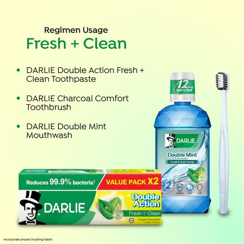 DARLIE Double Action Fresh + Clean Strong Mint Toothpaste 225gx2 (Value Pack)