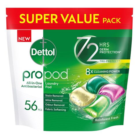 Dettol All-in-one Laundry Detergent Capsule Refill Pack Pods Rainforest Fresh 56 Pieces