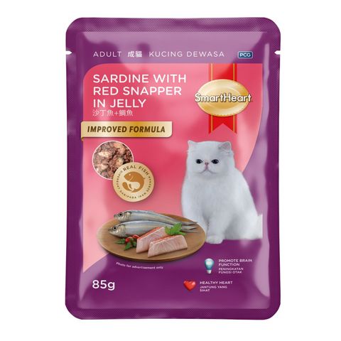 Smartheart Cat Pouch Sardine with Red Snapper in Jelly 85g