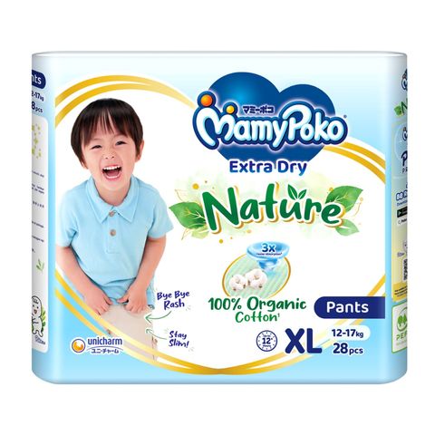 Mamypoko Extra Dry Nature Pants Premium Baby Diapers XL (12 - 17kg) 28 Pieces