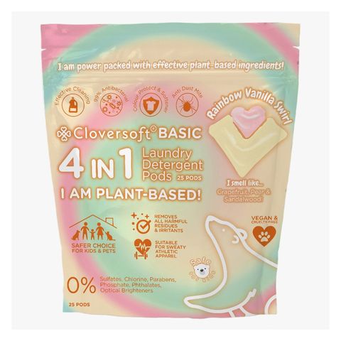 Cloversoft 4-in-1 Anti Dust Mite Basic Laundry Capsule Rainbow Vanilla Swirl Pods 25 Pieces