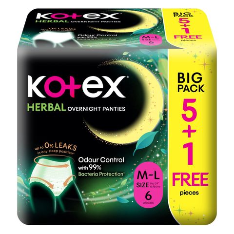 Kotex Herbal Overnight Panties (M-L) 6 Pieces