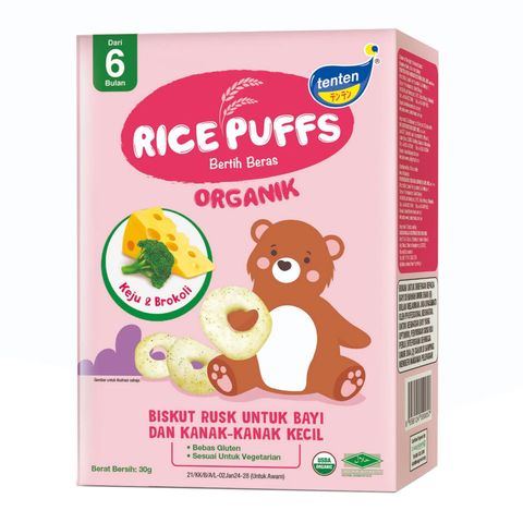 Tenten Organic Rice Puffs Cheese & Broccoli (6+ Months) 30g
