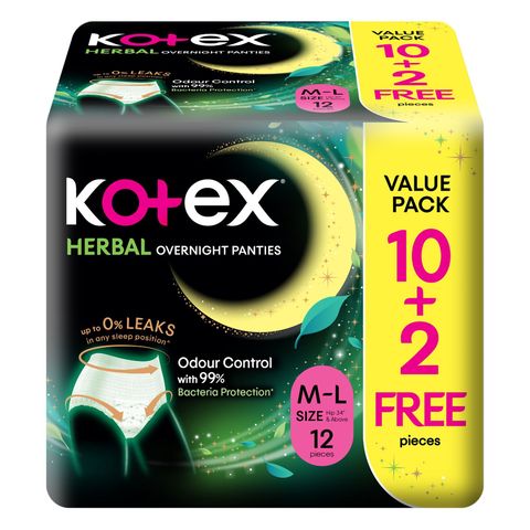 Kotex Herbal Overnight Panties (M-L) Bulk Pack 12 Pieces