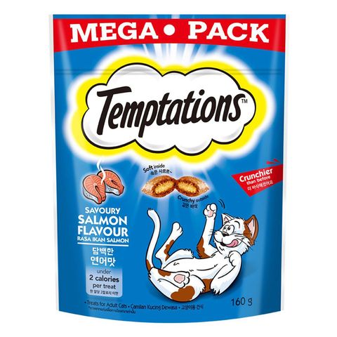 Temptations Mega Pack Cat Snack Adult Savoury Salmon Flavour 160g