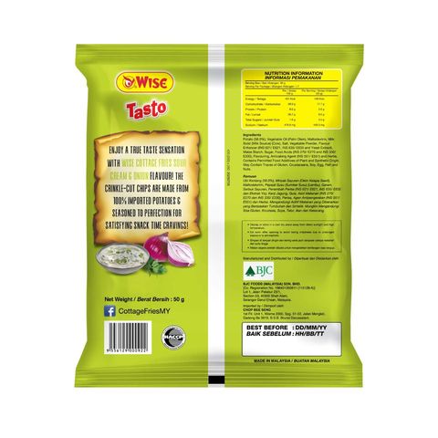 Wise Cottage Fries Sour Cream & Onion Potato Chips 50g