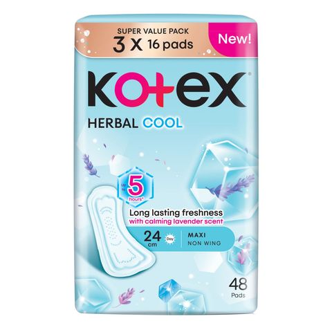 Kotex Herbal Cool Maxi Non Wing (24cm) 3 x 16 Pieces