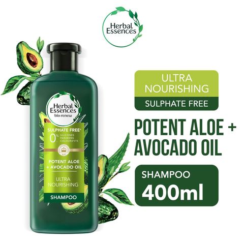 Herbal Essences Sulphate Free Ultra Nourishing Potent Aloe and Avocado Oil 90% Natural Origin Shampoo 400ml
