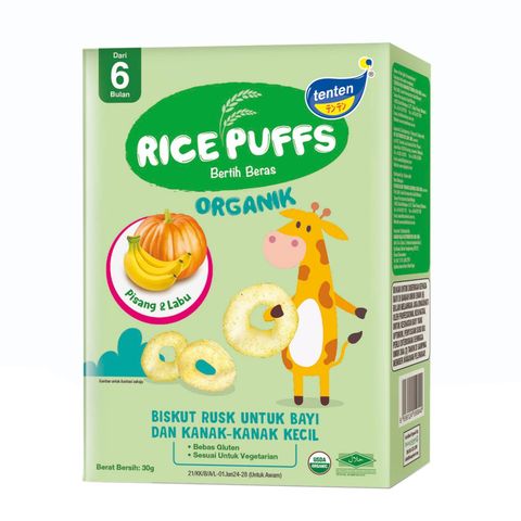 Tenten Organic Rice Puffs Banana & Pumpkin (6+ Months) 30g