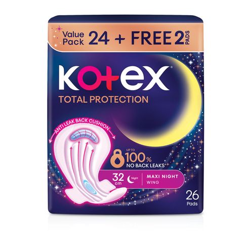 Kotex Total Protection Maxi Night Wing Pad 32cm 24+2s