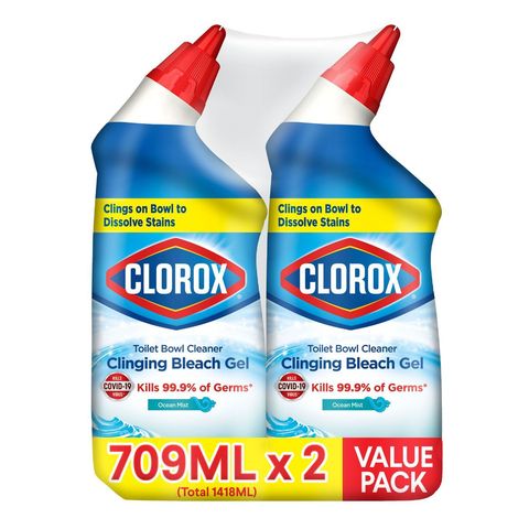 Clorox Toilet Bowl Cleaner Manual Clinging Bleach Gel 2 x 709ml