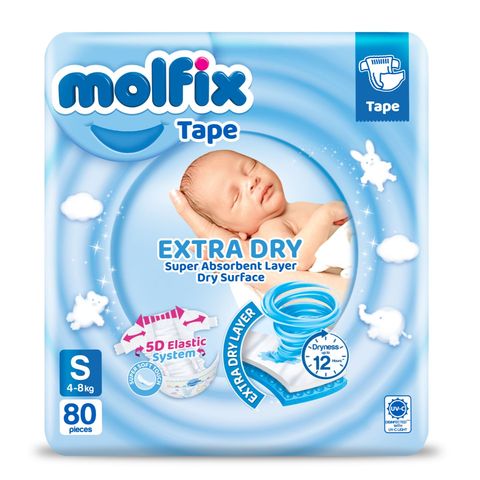 Molfix Extra Dry Tape S Super Jumbo Pack 80pcs