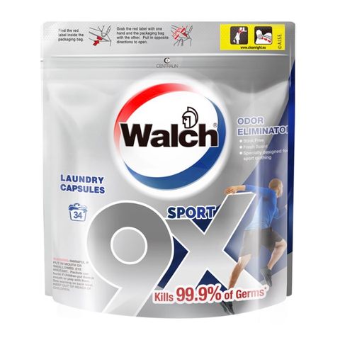 Walch 9X Anti-bacterial Laundry Capsules Sport Refill Pack 34 x 12g