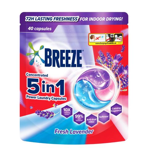 Breeze 5 in 1 Capsules Detergent Fresh Lavender 40 Pieces