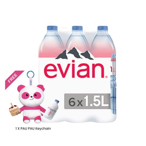 [Bundle] Evian Natural Mineral Water Multipack 6pcs x 1.5L + (GWP) Evian x Pau-Pau Keychain 1 Piece