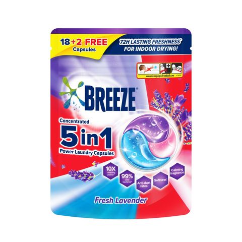 Breeze 5 in 1 Capsules Detergent Fresh Lavender 20 Pieces