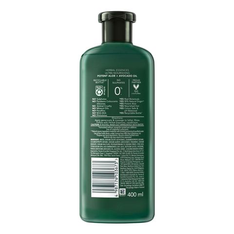 Herbal Essences Sulphate Free Ultra Nourishing Potent Aloe and Avocado Oil 90% Natural Origin Shampoo 400ml