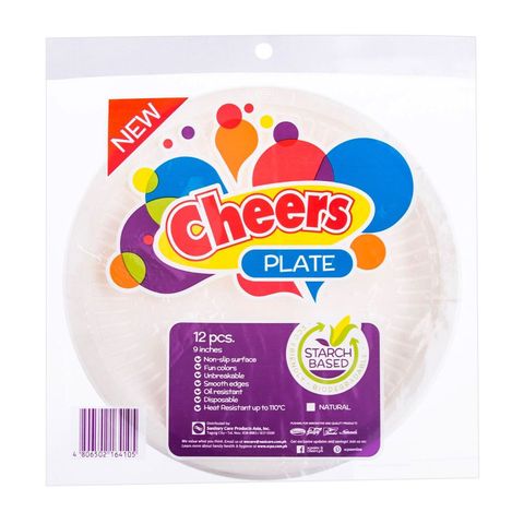 Cheers Starch Based Plate Natural (9 Inches) 12 Pieces