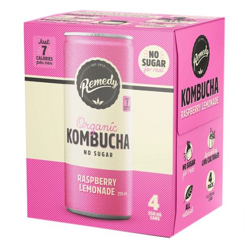 Remedy Organic Kombucha Raspberry Lemonade 4 x 250ml