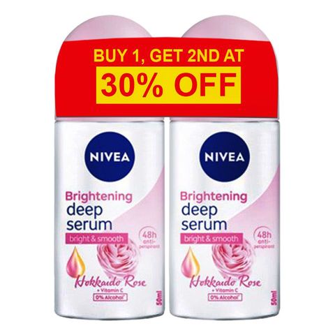 Nivea Brightening Deep Serum Deodorant Roll-on Hokkaido Rose (Buy 1, Get 2nd at 30% Off) 2 x 50ml