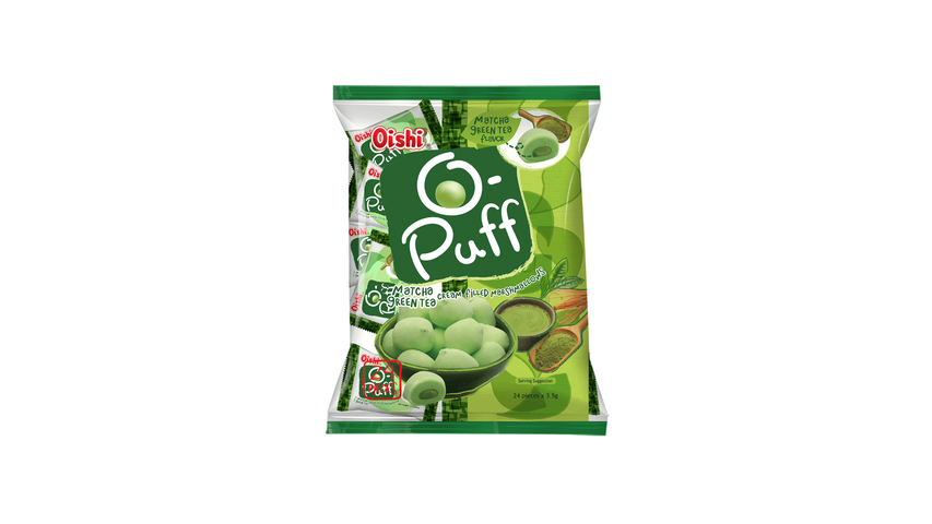 Oishi O-Puff Matcha Green Tea Cream Filled Marshmallow 24 x 3.5g