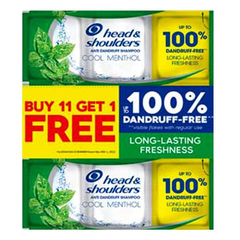 Head & Shoulders Anti Dandruff Shampoo Cool Menthol (Buy 11 Get 1 Free) 12 x 12ml