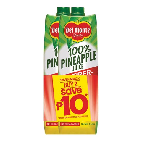 Del Monte Fiber Enriched 100% Pineapple Juice Drink Tetra Twin Pack 1L