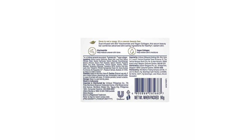 Dove Radiant+Care Niacinamide + Vegan Collagen Serum Bar 90g
