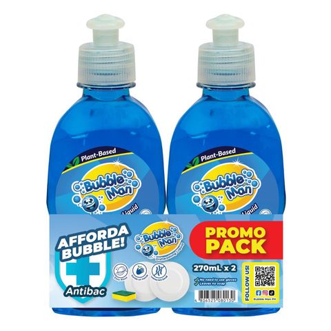Bubble Man Dishwashing Liquid Antibac 2 x 270ml