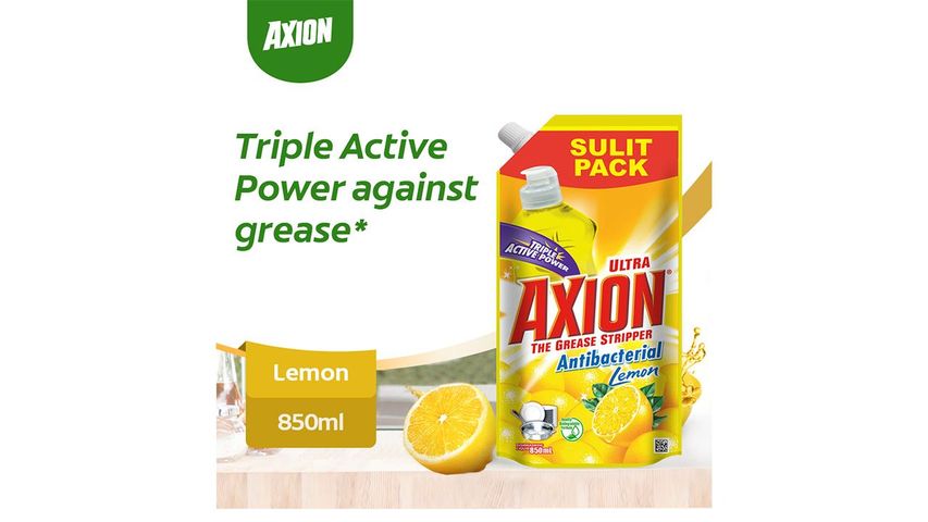 [24 hour Germ Kill] Axion Anti-bacterial Dishwashing Liquid Lemon Doy Pack 850ml