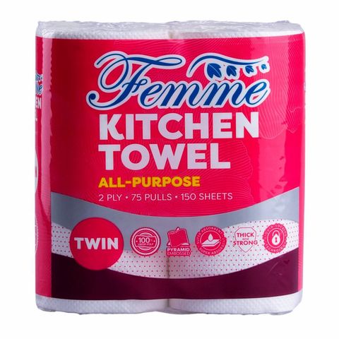 Femme Kitchen Towel All-purpose Twin 2 Ply (75 Pulls) 150 Sheet 