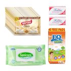 Kopiko Cafe Blanca Twin Pack 10 x 58g + EQ Baby Diaper Pants XL 40s + Sanicare Cleansing Wipes 80 Pieces + Femme Interfolded Paper Towel