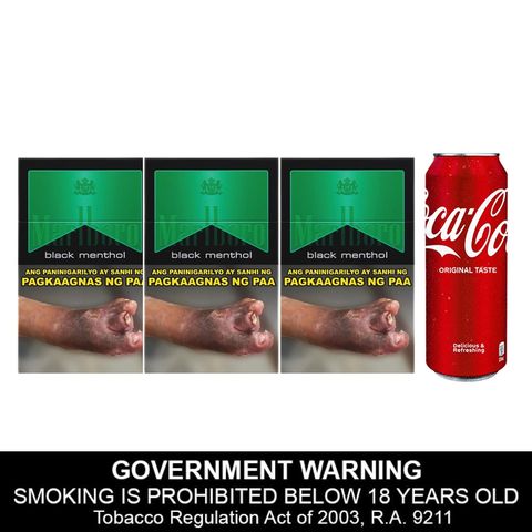 Marlboro Black Menthol King Size Flip Top 3 x 20 Pieces + Coke Regular Can 320ml