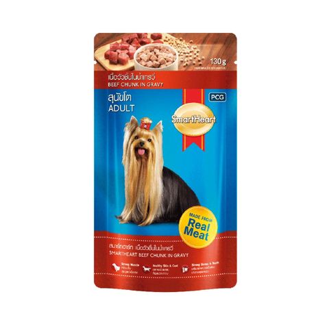 Smartheart Pouch Adult Beef Flavor Chunk in Gravy 130g