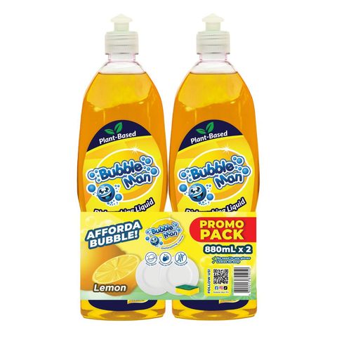 Bubble Man Dishwashing Liquid Lemon 2 x 880ml