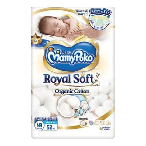 Mamypoko Royal Soft Premium Organic Cotton Disposable Baby Tape Diaper Newborn 52 Pieces