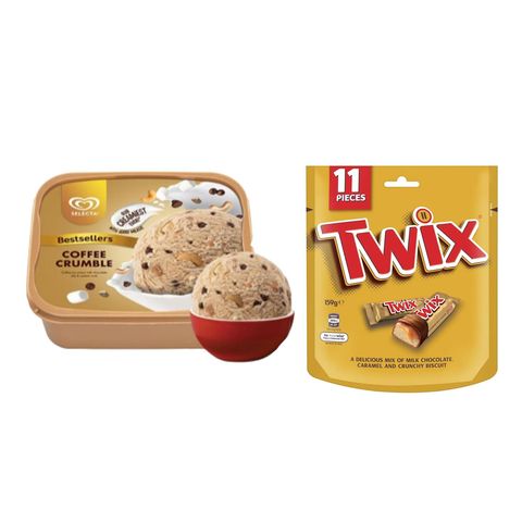 Selecta Coffee Crumble Ice Cream 1.25L & Twix Minis Fun Size 159.5g Bundle