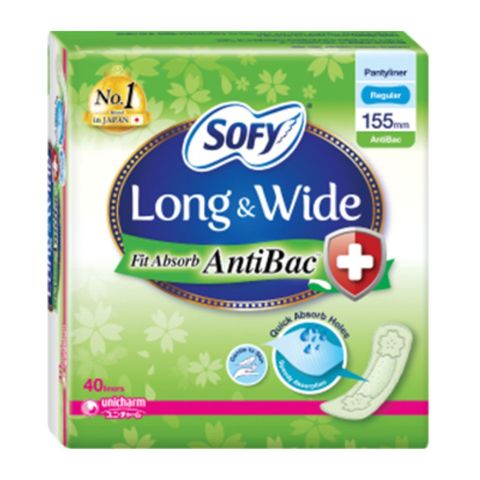 Sofy Long & Wide Antibac Thin Pantyliner Napkin for Menstruation (155cm) 40 Pieces