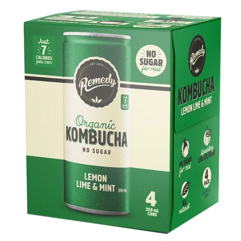 Remedy Organic Kombucha Lemon Lime & Mint 4 x 250ml
