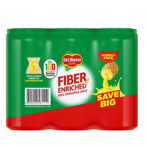 Del Monte Fiber Enriched 100% Pineapple Juice 220mL x6