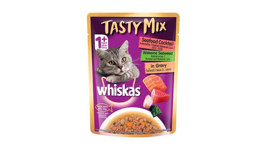 Whiskas Tasty Mix Seafood Cocktail Wakame Seaweed in Gravy 70g