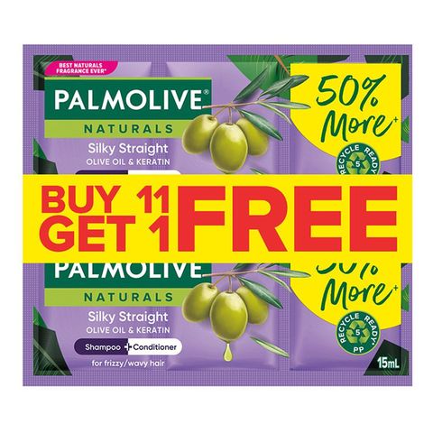 Palmolive Naturals Silky Straight Shampoo & Conditioner (Triple Chamber 11+1 Pack) 12 x 15ml