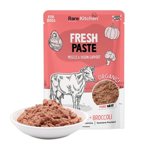 Rare Kitchen Premium Fresh Paste Real Meat Organic Meal Wet Food Pouch Meal Beef + Pumpkin + Broccoli 100g