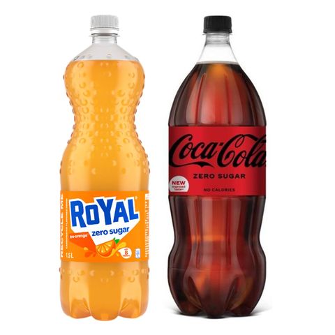 Coke Zero Bottle 1.5L + Royal Tru-orange Zero Sugar 1.5L