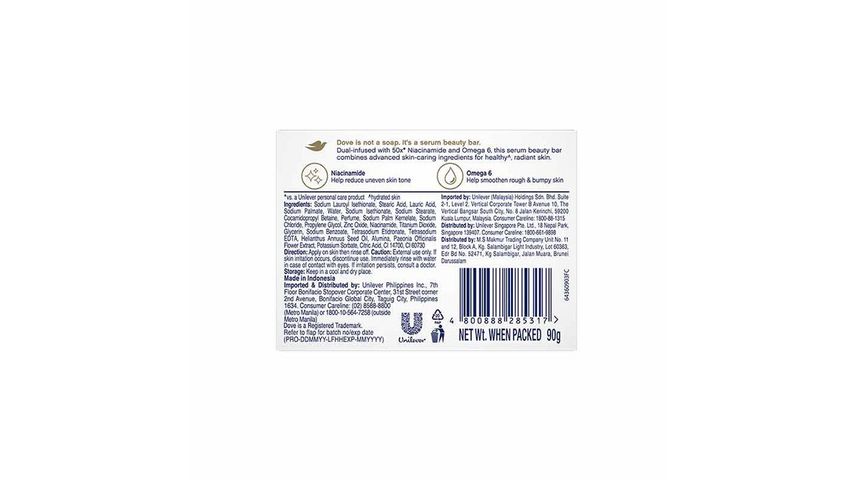 Dove Radiant+Care Niacinamide + Omega 6 Serum Bar 90g