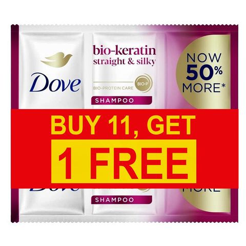 Dove Straight & Silky Shampoo (Buy 11, Get 1 Free) 12 x 13.5ml