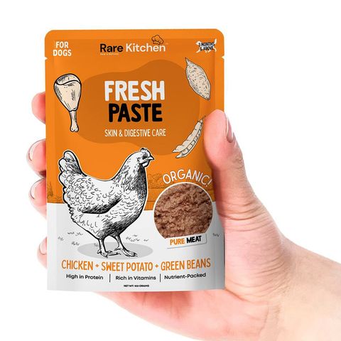 Rare Kitchen Premium Fresh Paste Real Meat Organic Meal Wet Food Pouch Meal Chicken + Sweet Potato + Green Beans 100g