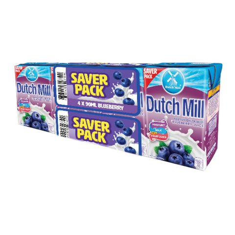 Dutch Mill Yoghurt Drink with Blueberry Juice Saver Pack 4 x 90ml