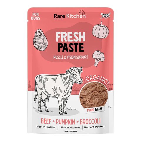 Rare Kitchen Premium Fresh Paste Real Meat Organic Meal Wet Food Pouch Meal Beef + Pumpkin + Broccoli 100g