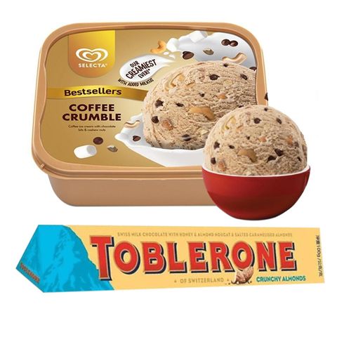 Selecta Coffee Crumble 1.25L & Toblerone Crunchy Almonds 100g Bundle
